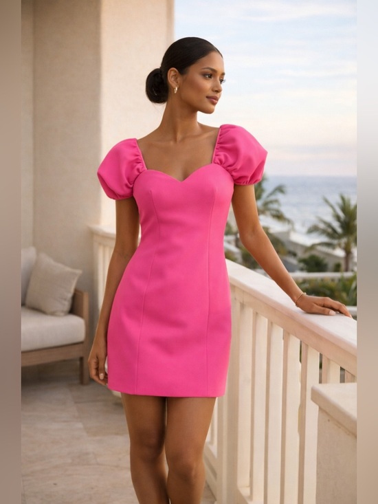 Zara Dresses & Skirts - Zara Hot Pink Puff Sleeve Mini Dress Sweetheart Neckline Barbiecore Size L NWT